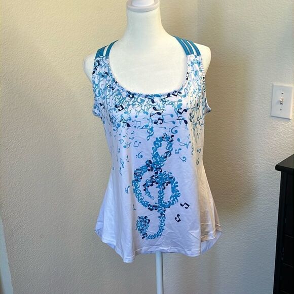 Triple Strap Crochet Detail Printed Hi-Lo Tank - Size L - Picture 1 of 3